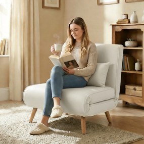 HOMCOM Fotoliu-șezlong convertibil 3 în 1 pat/fotoliu 1 loc, spătar 5 poziții, material textil cu pernă, crem | Aosom Romania