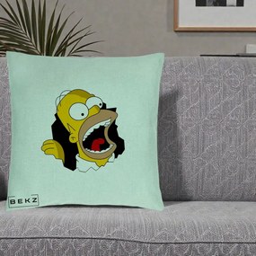 Perna Personalizata Homer Simpson Surpriza, 40x40 cm, Verde Menta, Husa Detasabila, Perna Inclusa, BEKZ®
