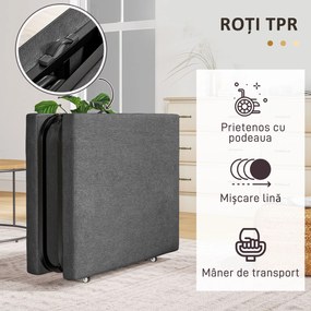 HOMCOM Pat Pliant cu Saltea, Spătar Reglabil pe 5 Nivele, 4 Roți și Cadru din Metal cu Bare, 180x70x38 cm, Gri | Aosom Romania