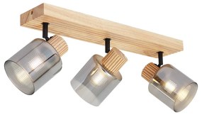 Spot modern din lemn cu sticlă fumurie cu 3 lumini rotativ și înclinabil - Gracy