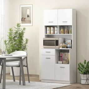 HOMCOM Dulap Înalt pentru Bucătărie cu Sertar, 4 Dulapuri și 3 Spații Deschise, 80x35x180 cm, Alb | Aosom Romania