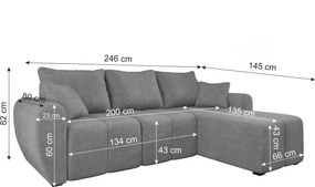 OFERTA Canapea extensibila reversibila in forma de L SEVIO 246x145 cm, crem + 2 perne GRATUITE Calitate II