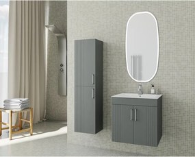 Set dulap baza suspendat Drop Lines Hera cu 2 usi si lavoar 50 cm antracit