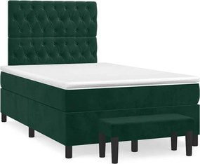 vidaXL Pat box spring cu saltea, verde închis, 120x200 cm, catifea