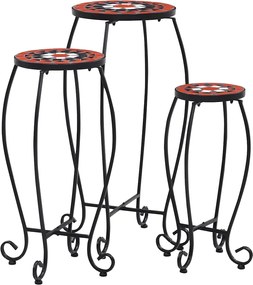 vidaXL Mese mozaic, 3 buc., cărămiziu și alb, ceramică