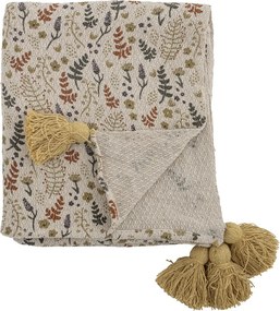 Pătură din bumbac reciclat, multicolor, cu model floral imprimat și ciucuri, 160x130 cm, „Filipa"