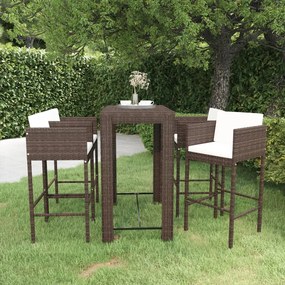 3094783 vidaXL Set mobilier bar de grădină cu perne, 5 piese, maro, poliratan