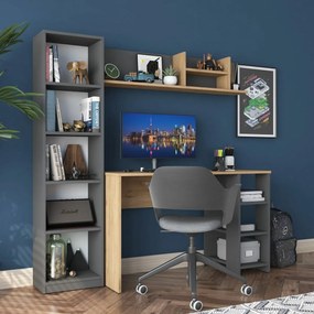 Birou cu bibliotecă Hado Walnut și Anthracite