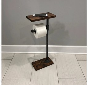 Suport pentru hârtie igienică cu spațiu de depozitare pentru telefon Nenanu 9 (nuc + negru). 1094488