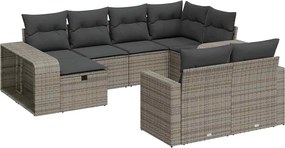 vidaXL Set mobilier de grădină cu perne, 10 piese, gri, poliratan