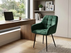 Fotoliu de sufragerie verde inchis MARLEN VELVET cu picioare negre