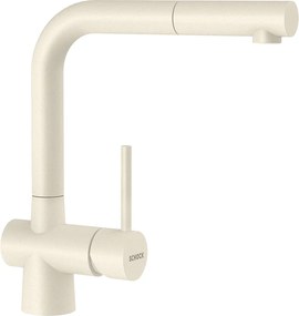 Baterie bucatarie Schock Laios Cristadur Magnolia cu cap extractibil, aspect granit, cartus ceramic, alb cremos
