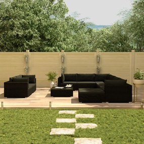 46755 vidaXL Set mobilier de grădină cu perne, 10 piese, negru, poliratan