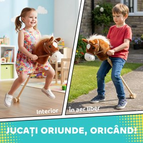AIYAPLAY Cal de jucărie cu baston și sunete realiste pentru copii 24+ luni, Maro | Aosom Romania