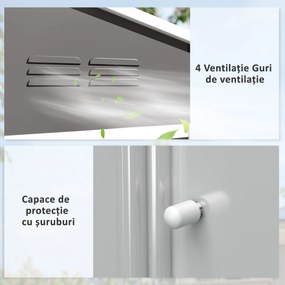 Outsunny Căsuță de grădină 2,3x1,7 m din oțel cu orificii de aerisire și uși duble glisante, efect lemn | Aosom Romania