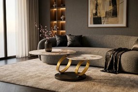 Masuta de cafea moderna cu doua blaturi rotative din ceramica DANCING RINGS 80-135cm