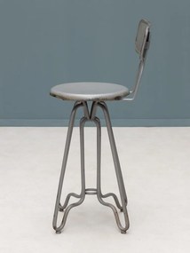 Scaun de bar vintage pentru insulă din fier, gri, cu spătar, finisaj patinat, 88 x 35 x 41 cm, „Valéry”