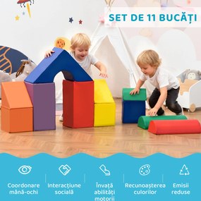 HOMCOM Set de Construcții Moi pentru Copii de 1-3 Ani cu 11 Forme, în PU și EPE, Culori Variate | Aosom Romania