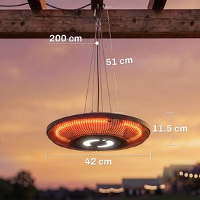 Outsunny încălzitor Electric Suspendat cu Infraroșu 1000/2000W, Negru | Aosom Romania