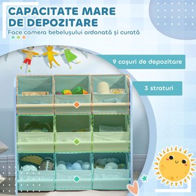 ZONEKIZ Dulap pentru Jucării cu 9 Coșuri Detasabile din Țesătură Albastru | Aosom Romania