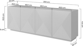 Comodă Asha 200 cm cu patru uși - casmir