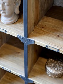 Etajeră cu 15 compartimente, din lemn de pin și metal, aspect vintage, H116 x L100 x A30 cm