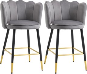 HOMCOM Set de 2 Scaune de Bar Elegante, Înalte cu Spătar, Bază din Oțel Stabil, Gri Carbune, pentru Bucătărie | Aosom Romania