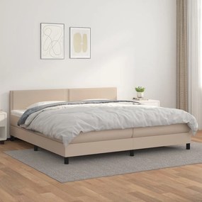 3141088 vidaXL Pat continental cu saltea, cappuccino, 200x200 cm, piele eco