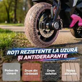 HOMCOM Motocicletă Electrică, 6 V, cu 3 Roți, pentru Copii de 3-5 Ani, Roz | Aosom Romania