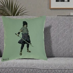 Perna Personalizata Naruto Sasuke Uchiha cu Sabia, 40x40 cm, Verde, Husa Detasabila, Perna Inclusa, BEKZ®