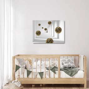 Tablou pe sticlă abstract cu mingi de fotbal (70x50 cm)