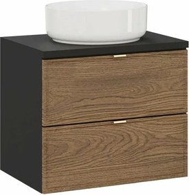 Set dulap baza suspendat 60 cm cu blat si lavoar Comad Talia negru mat si stejar Casella
