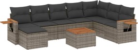 vidaXL Set canapele de grădină, 9 piese, cu perne, gri, poliratan
