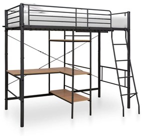 287908 vidaXL Cadru de pat supraetajat cu masă, gri, 90 x 200 cm, metal