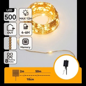 Aigostar - Ghirlandă solară LED de Crăciun 500xLED/8 funcții 52 m IP65 alb cald 1200 mAh
