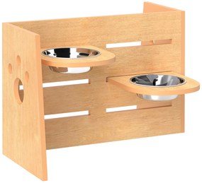 PawHut Suport pentru boluri pentru câini ridicat cu 3 înălțimi ajustabile, boluri pentru câini 2 boluri oțel inoxidabil 63 x 58,5 x 40 cm stejar | Aosom Romania