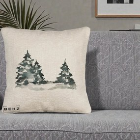 Perna Decorativa Brazi Inzapeziti Acuarela, 40x40 cm, Bej Canapea, Husa Detasabila, Perna Inclusa, BEKZ®