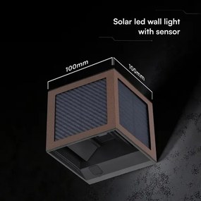 Lampă solară LED de perete cu senzor LED/9W/3,7V 3000/4000/6000K IP65 2600mAh maro