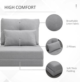 HOMCOM Fotoliu Pat 3 în 1 Convertibilă în Șezlong și Divan de Pe Podea cu 2 Perni, Gri Deschis | Aosom Romania