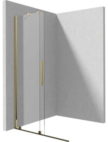 Set paravan dus walk-in cu usa glisanta, 90x195 cm, auriu lucios, Deante Prizma, rigola cu capac faiantabil reversibil din otel si coloana de dus crom