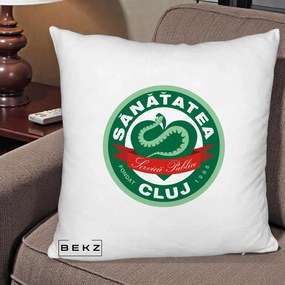 Perna Personalizata Sanatatea Cluj Servicii Publice 1986, 40x40 cm, Alb Pufos, Husa Detasabila, Perna Inclusa, BEKZ®