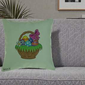 Perna Decorativa Cos cu Oua de Pasti Colorat, 40x40 cm, Verde, Husa Detasabila, Perna Inclusa, BEKZ®