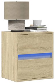 vidaXL Noptieră montată pe perete cu lumini LED, stejar sonoma