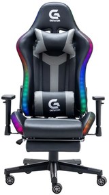 RESIGILAT- Scaun gaming, sistem iluminare bandă LED RGB, boxe bluetooth, masaj în perna lombara, funcție șezlong, 90-180 grade, suport picioare, SIG GS 024, Negru/Gri