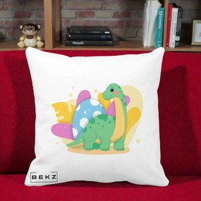 Perna Personalizata Dinozaur cu Ou Pastelat, 40x40 cm, Alba Mata, Husa Detasabila, Perna Inclusa, BEKZ®