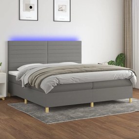 vidaXL Pat cu arcuri, saltea și LED, gri închis, 200x200 cm, textil
