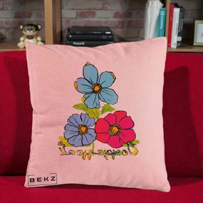 Perna Decorativa Trei Flori Grafice Pop Art, 40x40 cm, Roz, Husa Detasabila, Perna Inclusa, BEKZ®