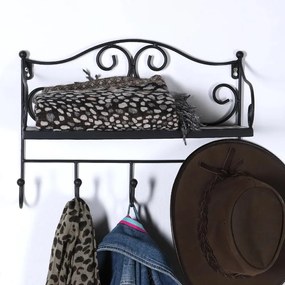 Cuier de perete negru cu raft din metal 42 cm Almeria – Garden Pleasure