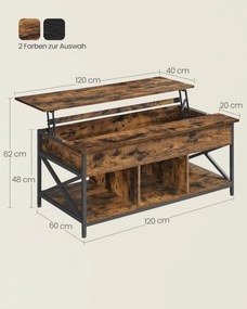 Masuta de cafea extensibila, 120 x 60 x 62 cm, metal / PAL, maro, Vasagle