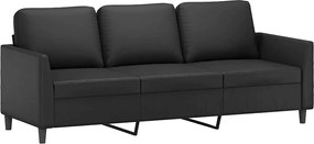 vidaXL Canapea cu 3 locuri, negru, 180 cm, piele ecologică